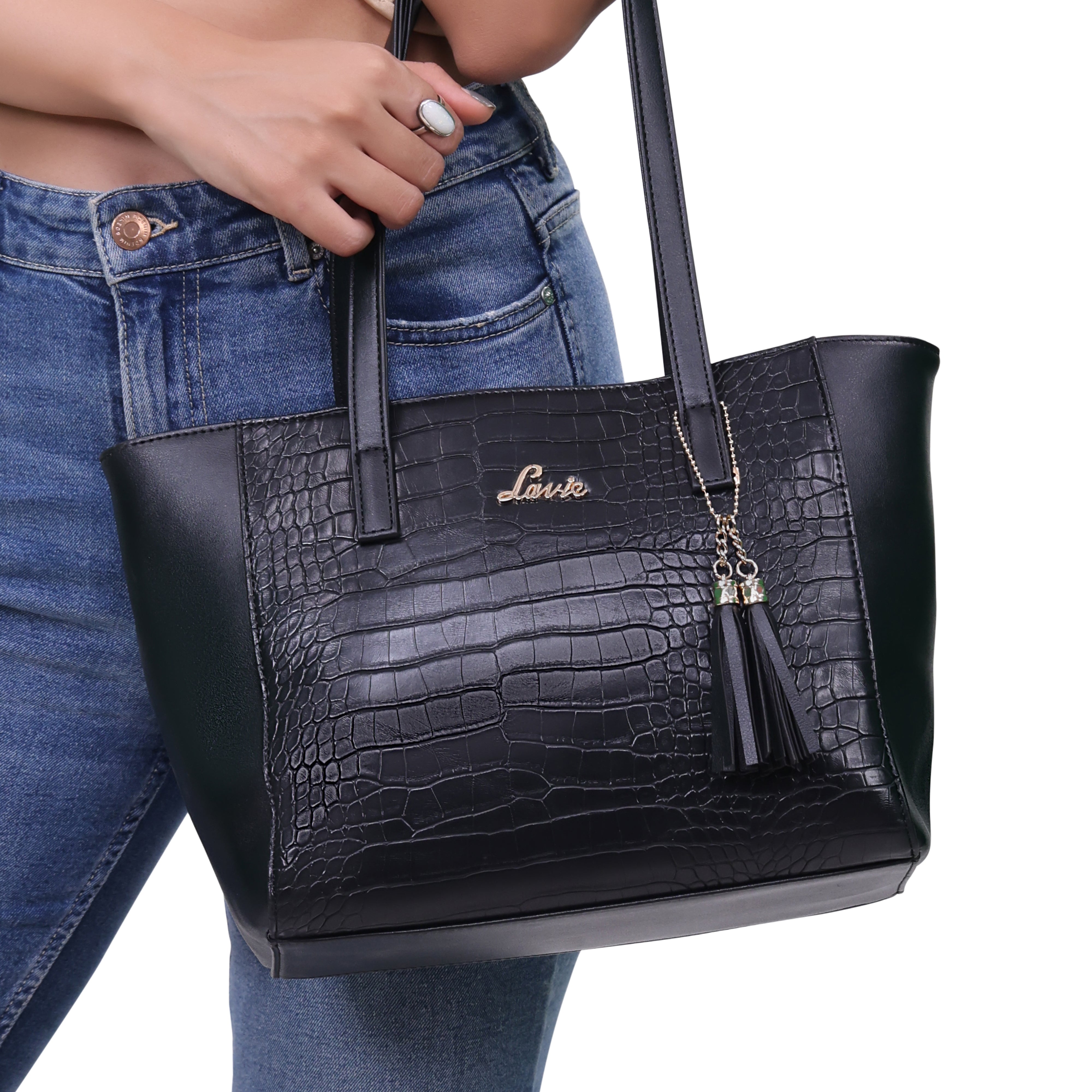 Lavie Glossy Black Small Women s Tassel Betty Tote Bag Lavie World