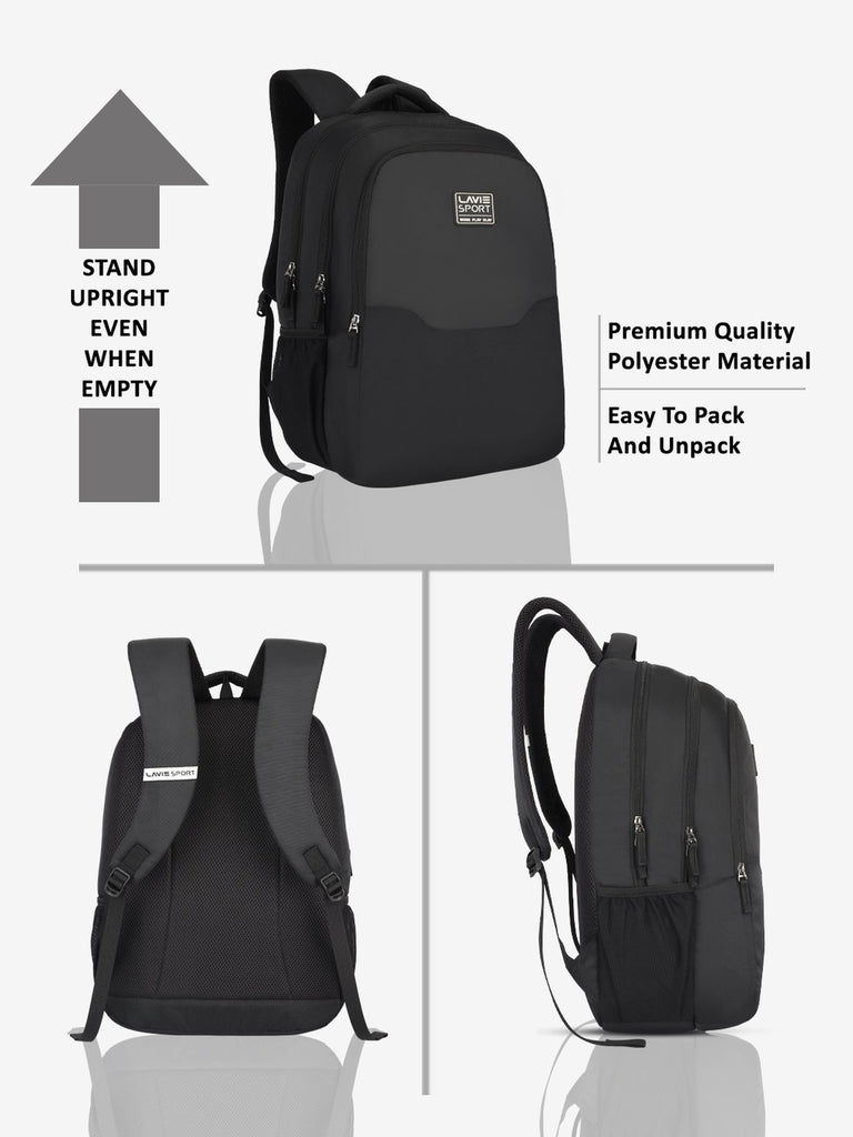 Lavie Sport Urban 31L Laptop Backpack For Men & Women | Boys & Girls Black