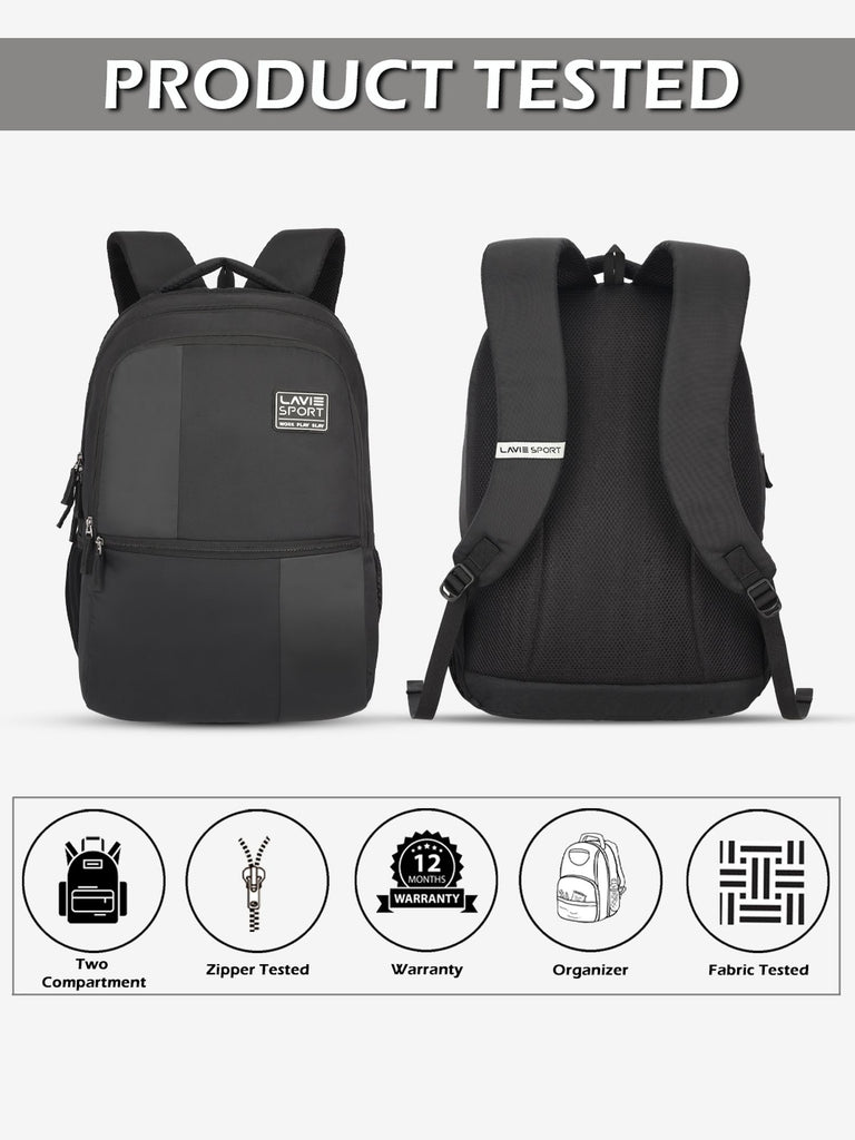 Lavie Sport Phoenix 31L Laptop Backpack For Men & Women | Boys & Girls Black