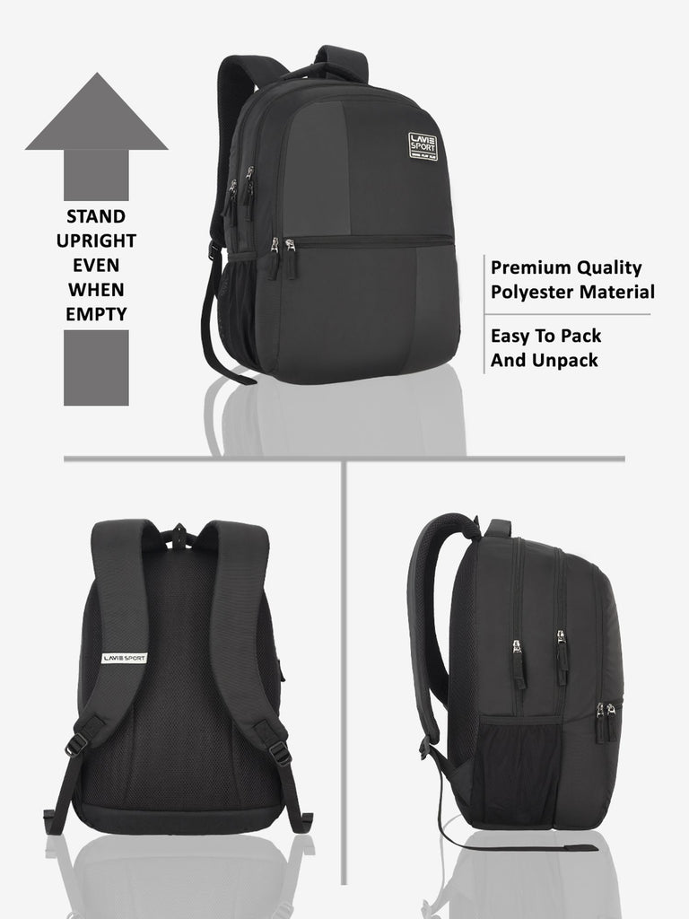 Lavie Sport Phoenix 31L Laptop Backpack For Men & Women | Boys & Girls Black