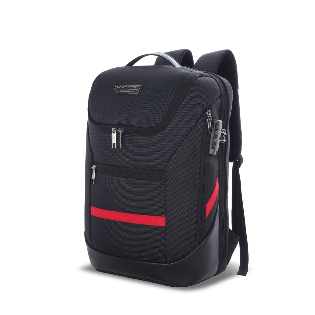 Lavie Sport Emperor 24L Anti-theft Laptop Backpack For Men & Women |Boys & Girls (Black/Red)