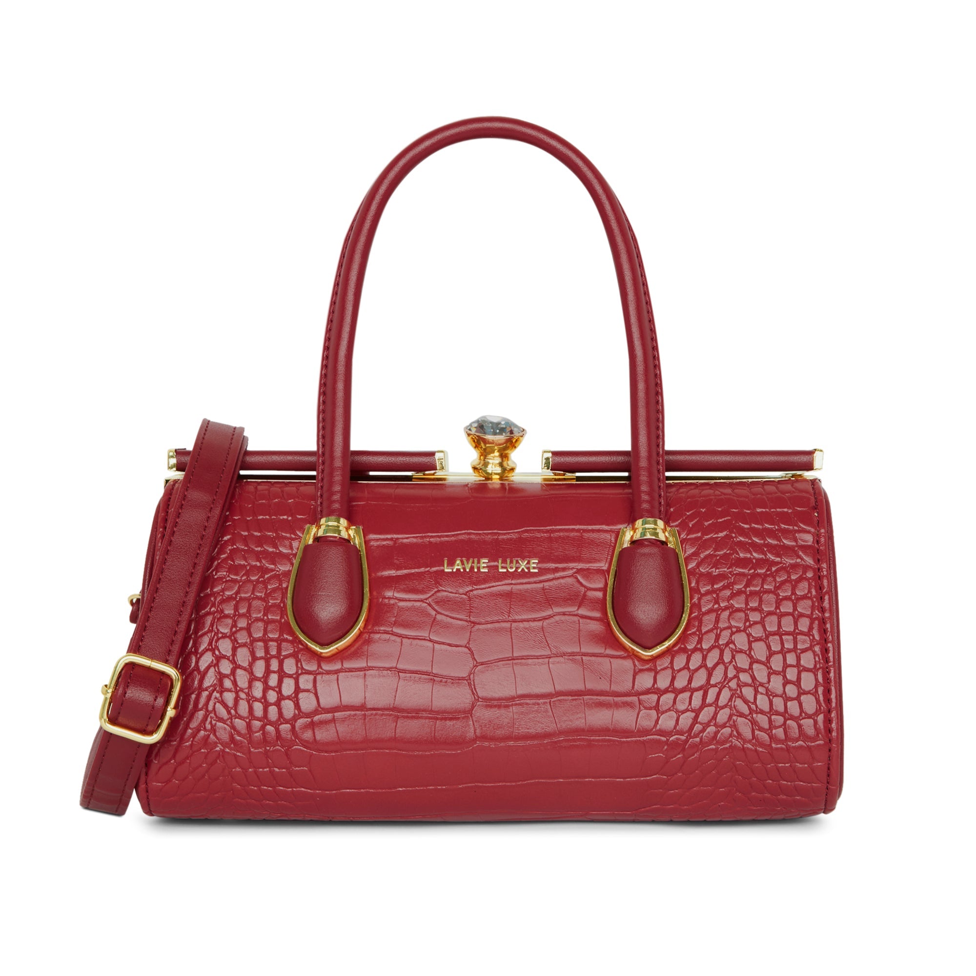 Lavie Luxe Dark Red Medium Women's Dazzle Frame Satchel Bag 