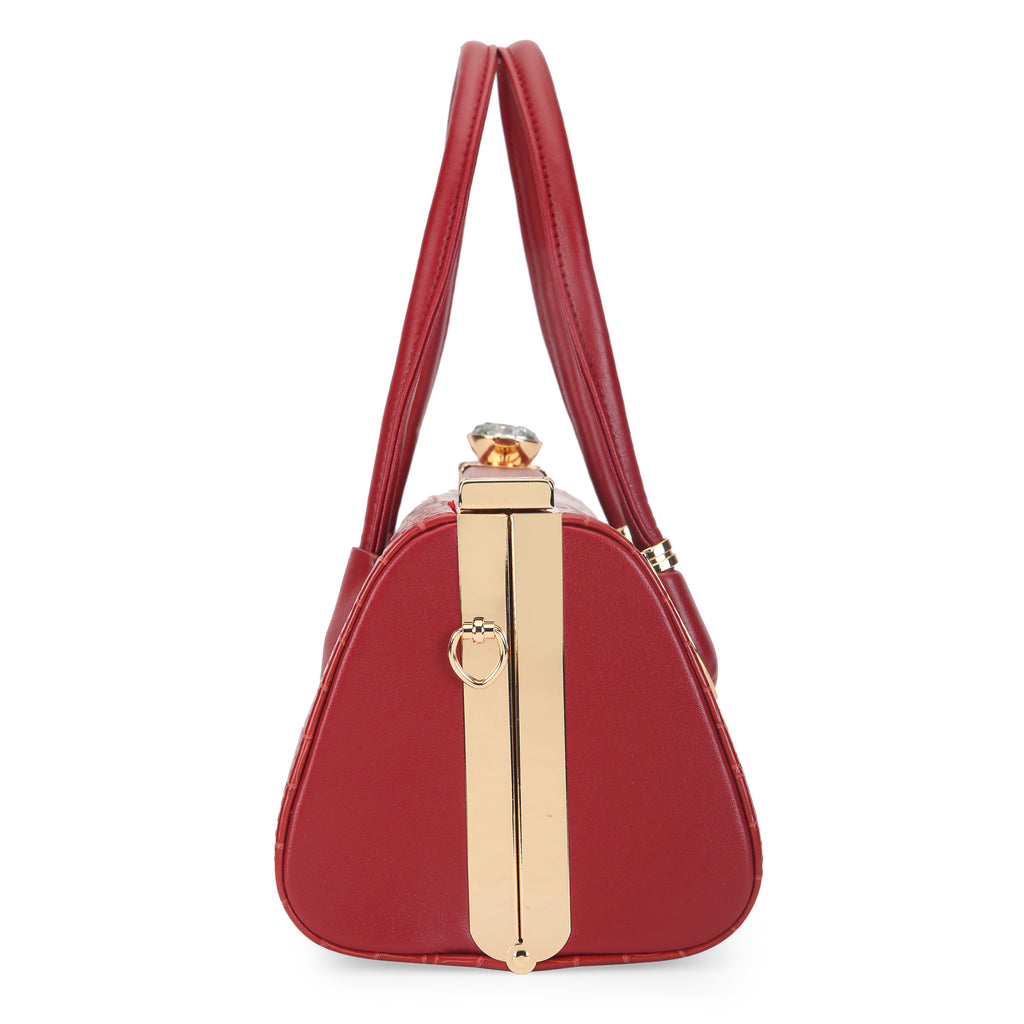 Lavie Luxe Dark Red Medium Women's Dazzle Frame Satchel Bag