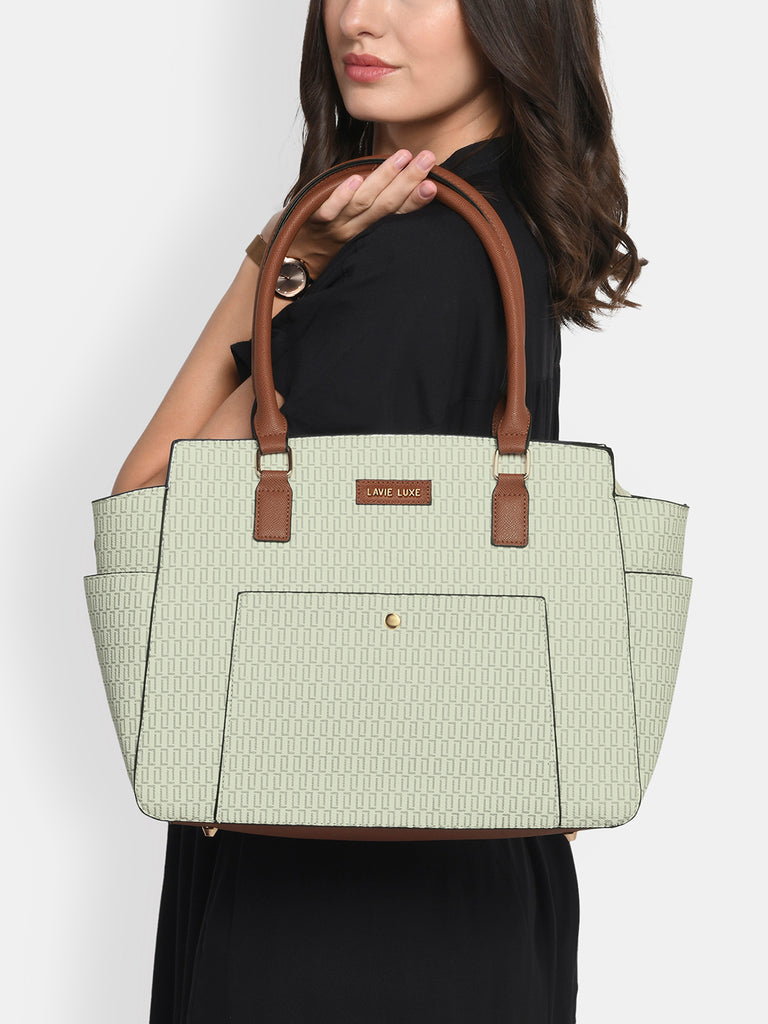 Lavie Luxe Mono Kelly Off White Large Women's Tote