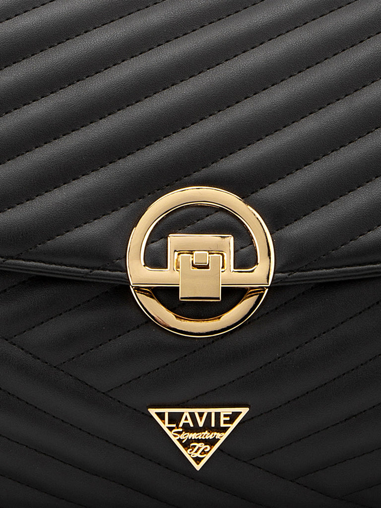 Lavie Signature Denver Large Black Womens Quilted Flap Satchel