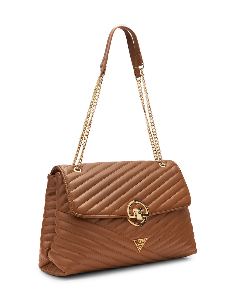 Lavie Signature Denver Large Tan Womens Quilted Flap Satchel