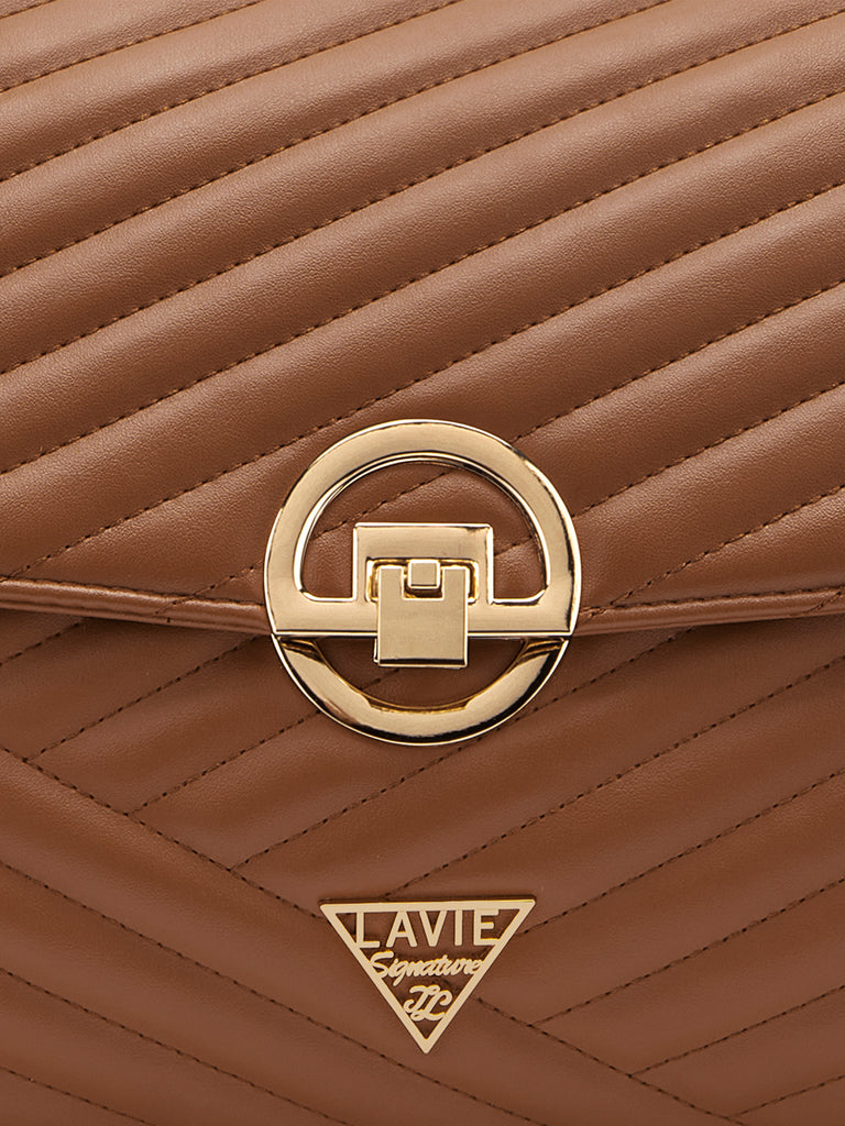 Lavie Signature Denver Large Tan Womens Quilted Flap Satchel