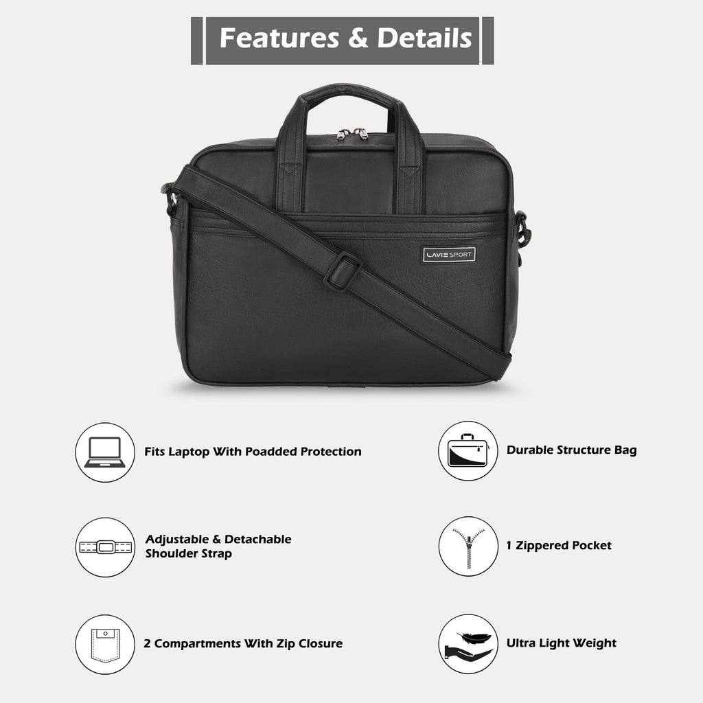 Lavie_Sport_2_Compartments_Executive_Unisex_Laptop_Briefcase_Bag_Black