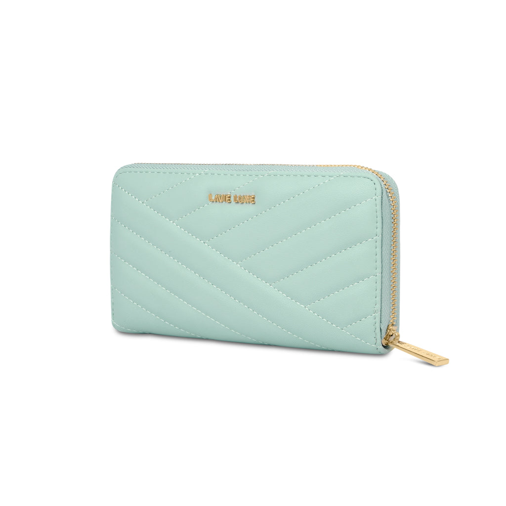 Lavie Luxe Mint Large Women's Cross Quilt Zip Around Wallet