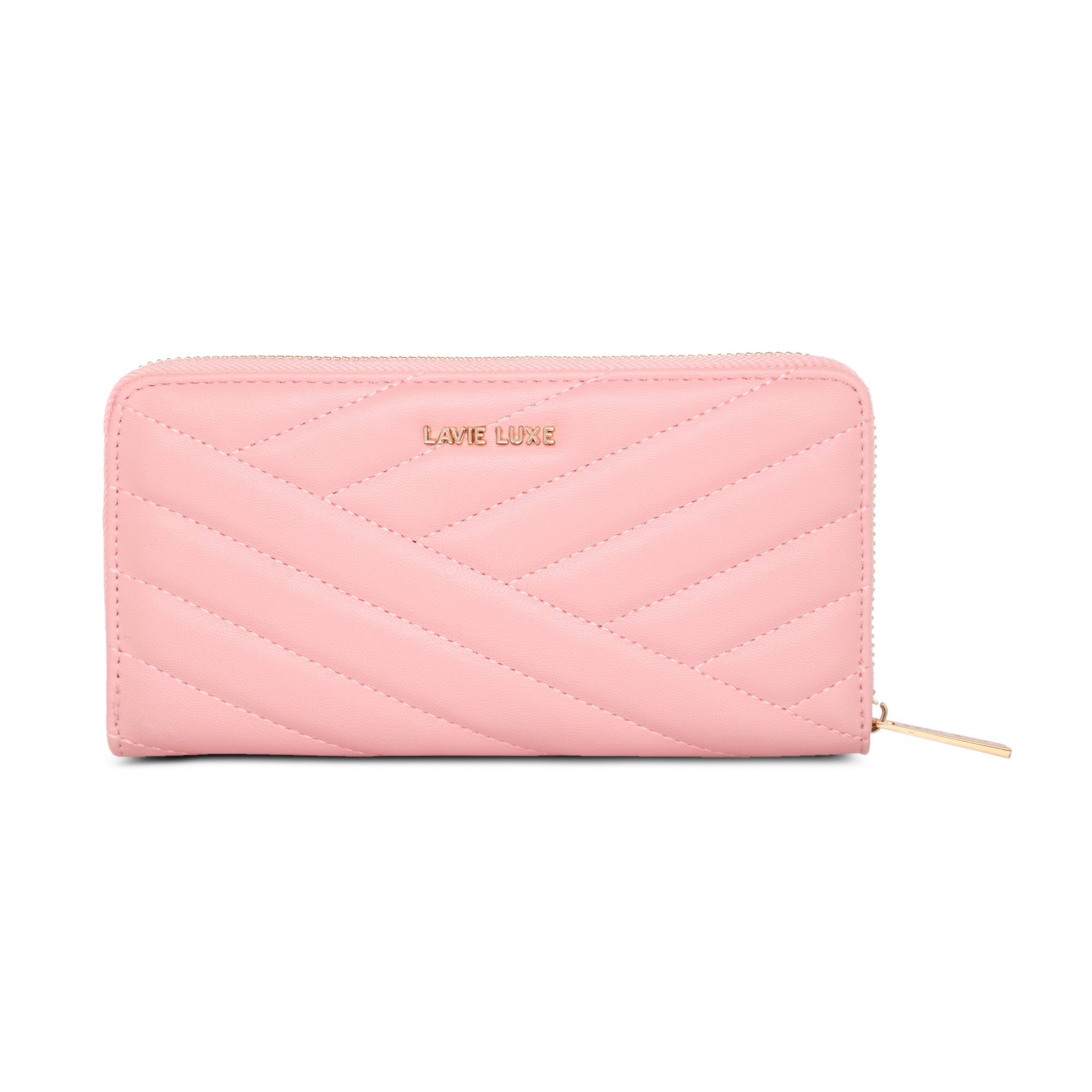 Lavie Luxe Light Pink Large Women s Cross Quilt Zip Around Wallet Lavie World