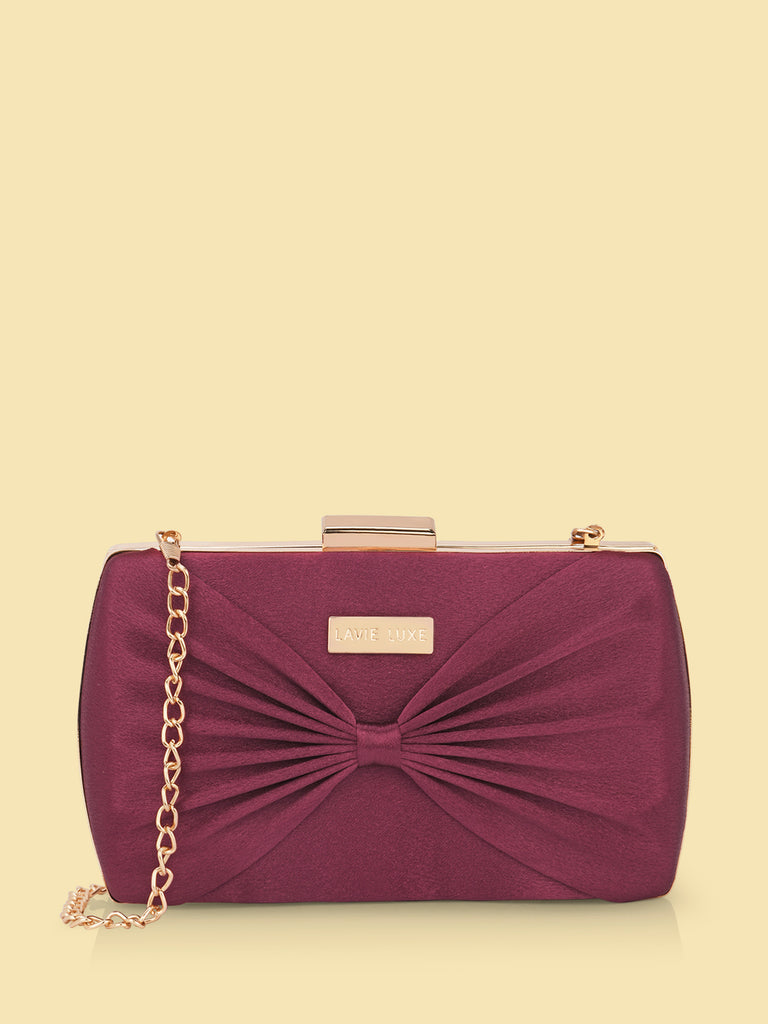 Lavie Luxe Satin Bow Women's Clutch Purse Large Maroon