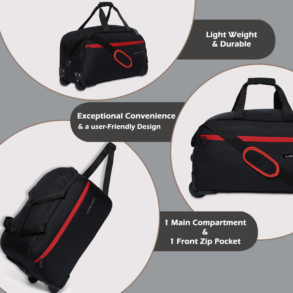 Lavie Sport Lino M Large Size 63 Cms Wheel Duffle Bag | 2 Wheel Duffle Bag Black - Lavie World